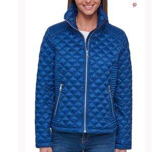 Andrew Marc New York Quilted Puffer Jacket XL Blue Zipper Pockets Lined Slim Fit